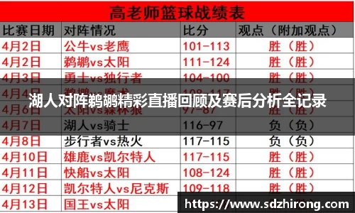 湖人对阵鹈鹕精彩直播回顾及赛后分析全记录